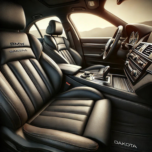 Innenraum eines BMW E90 mit hochwertiger schwarzer Dakota Lederausstattung. Die Vorder- und Rücksitze, das Lederlenkrad sowie die Mittelkonsole sind gut sichtbar. Das Interieur wirkt gepflegt und luxuriös, mit detaillierten Nähten und modernem Design.