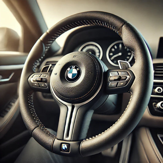 BMW E90 Lenkrad aus schwarzem Leder, frisch restauriert