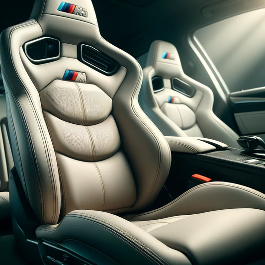 BMW E90 M3 Sportsitz in hellem Leder mit M-Streifen und Carbon-Details