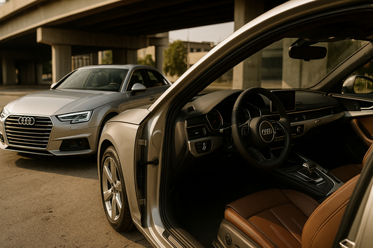 „Audi A6 mit luxuriösem Lederinterieur – braune Ledersitze & Lenkrad im Detail | Lederpflege & Lederfarbe Originalfarbtöne für Sitze, Türverkleidung & Lenkrad – Made in Germany“ ✅