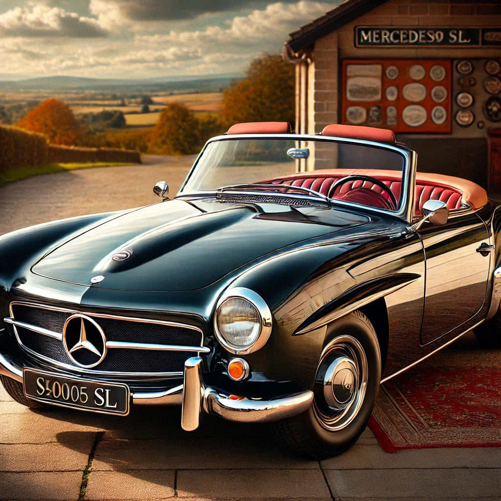 Restaurierter Mercedes 190 SL mit makelloser Lederfarbe, professioneller Lederpflege und perfekter Lederreparatur