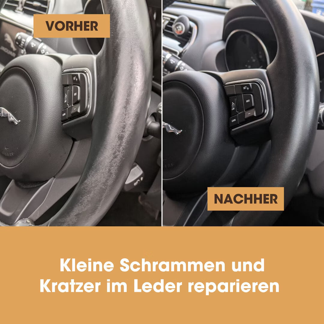 Lederlenkrad vorher nachher – Reparatur mit Lenkrad Reparatur Set von Ledertechnik