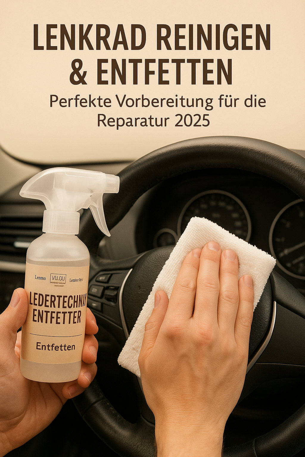 „Anleitung: Lenkrad richtig reinigen und entfetten mit Ledertechnik – Schritt-für-Schritt Vorbereitung für die perfekte Lederreparatur.“