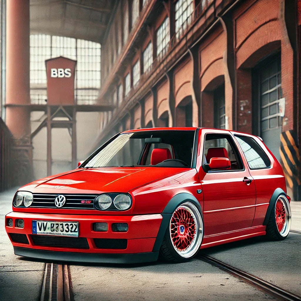Restaurierter VW Golf 3 VR6 Colour Concept in Tornadorot mit originalen Flash Red Ledersitzen, ideal für Lederpflege, Lederfarbe und Lederreparatur Produkte.