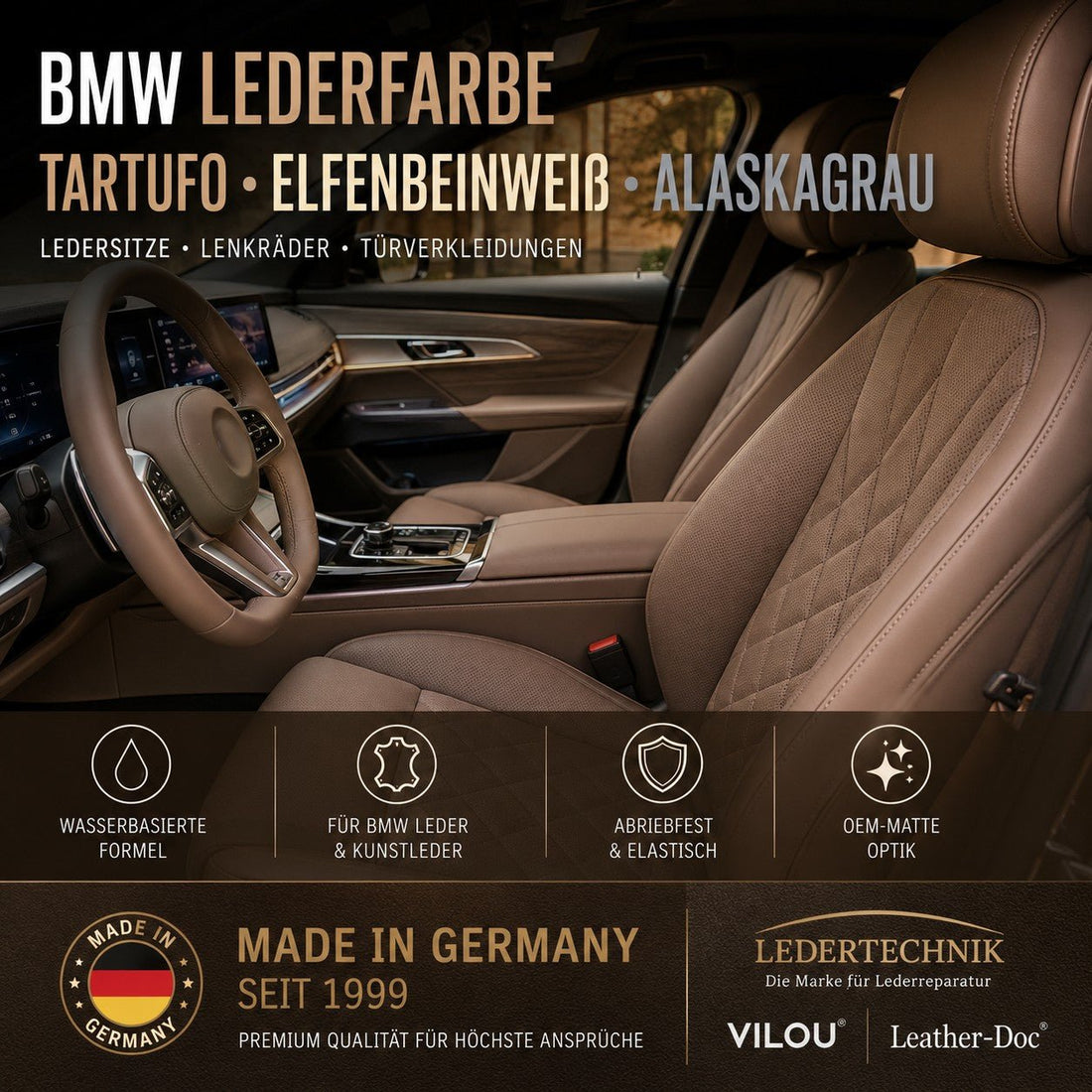 BMW Lederfarbe Tartufo, Elfenbeinweiß & Alaskagrau - Ledertechnik-Shop