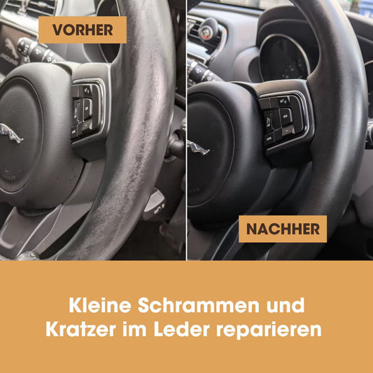 Lederlenkrad neu färben vorher nachher matt Ergebnis Anleitung