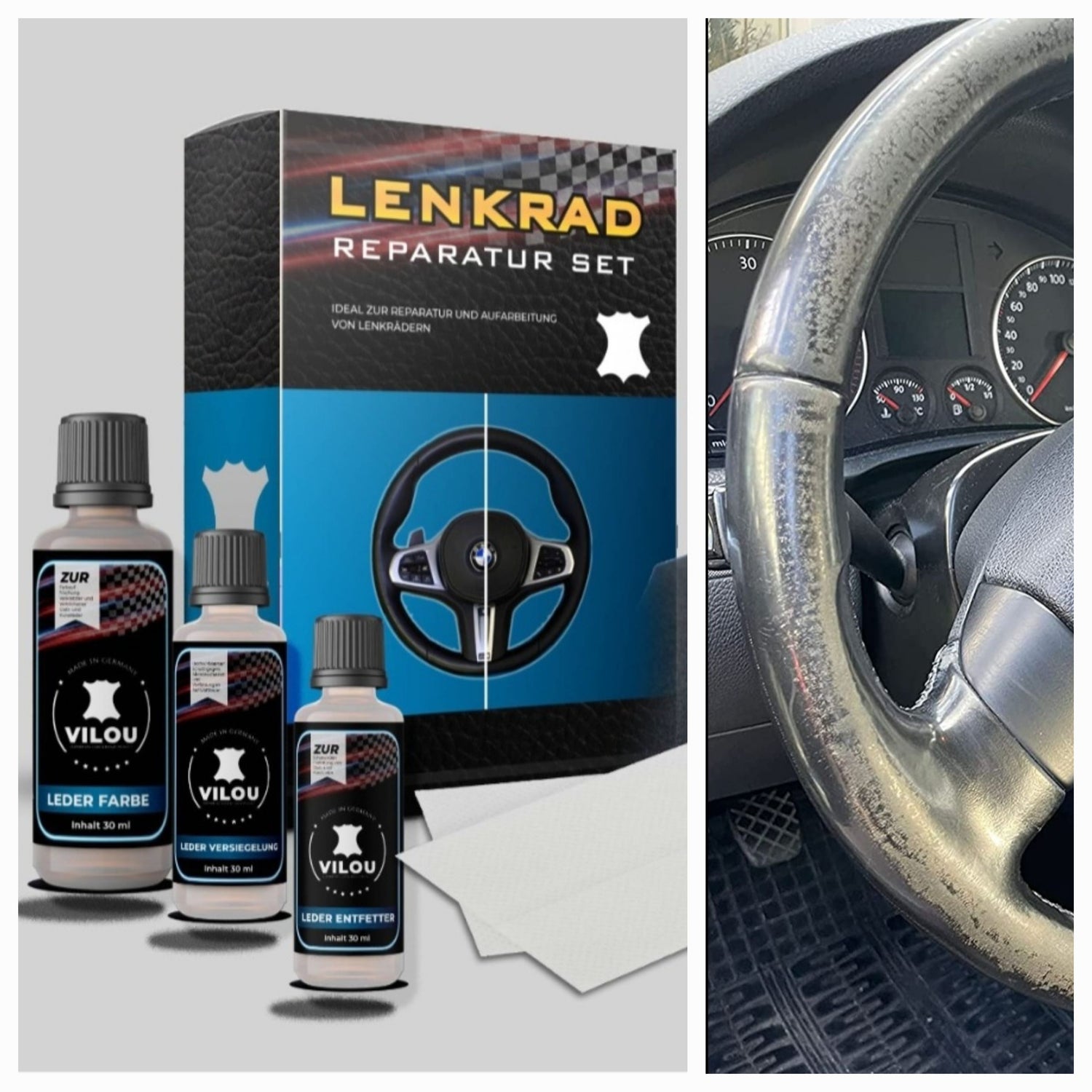 Leder reparatur Set für Lenkrad. BMW, Audi, Mercedes, schwarz