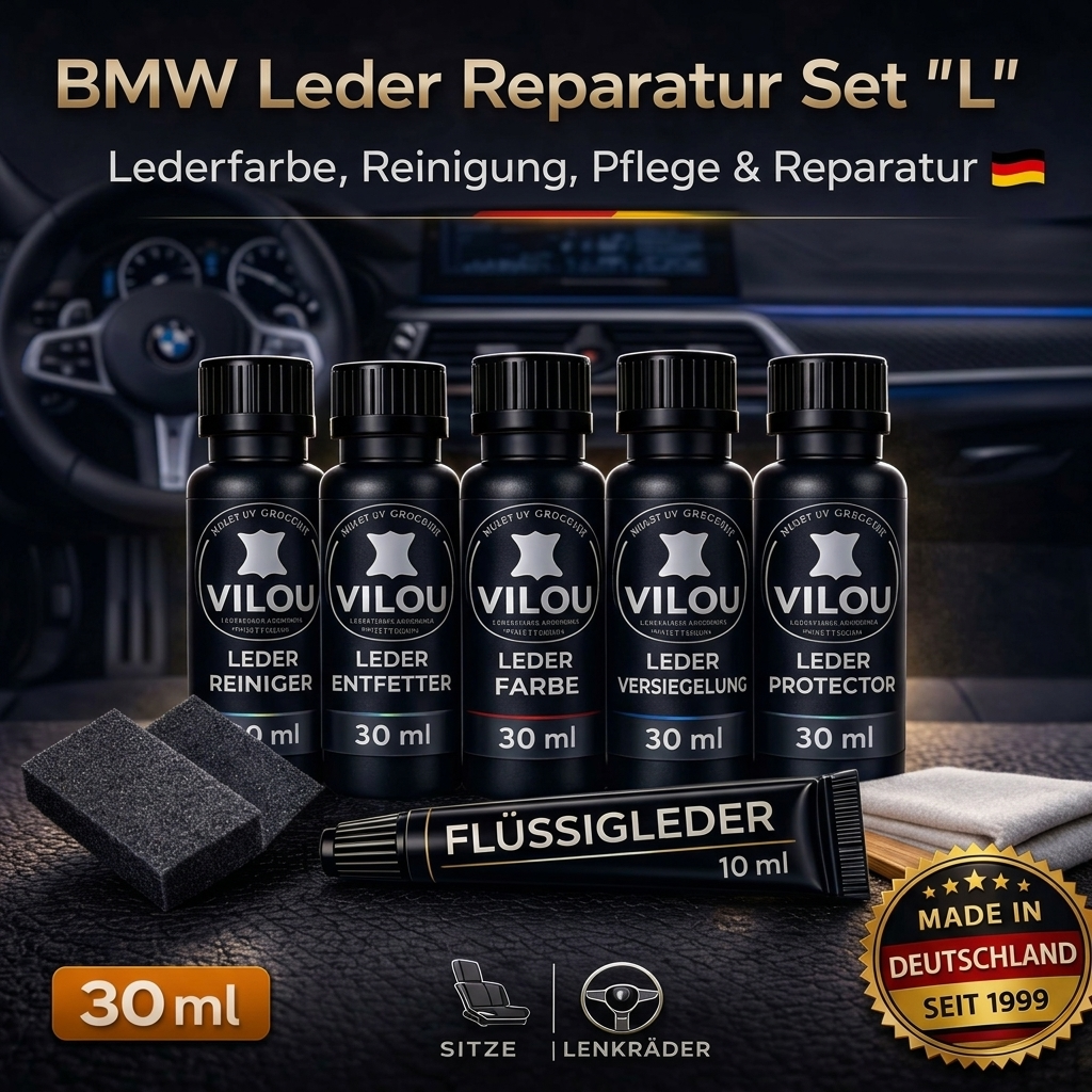 BMW Leder Reparatur Set L 30 ml Lederfarbe Reinigung Pflege Reparatur Auto Ledersitze Lenkrad Flüssigleder Set