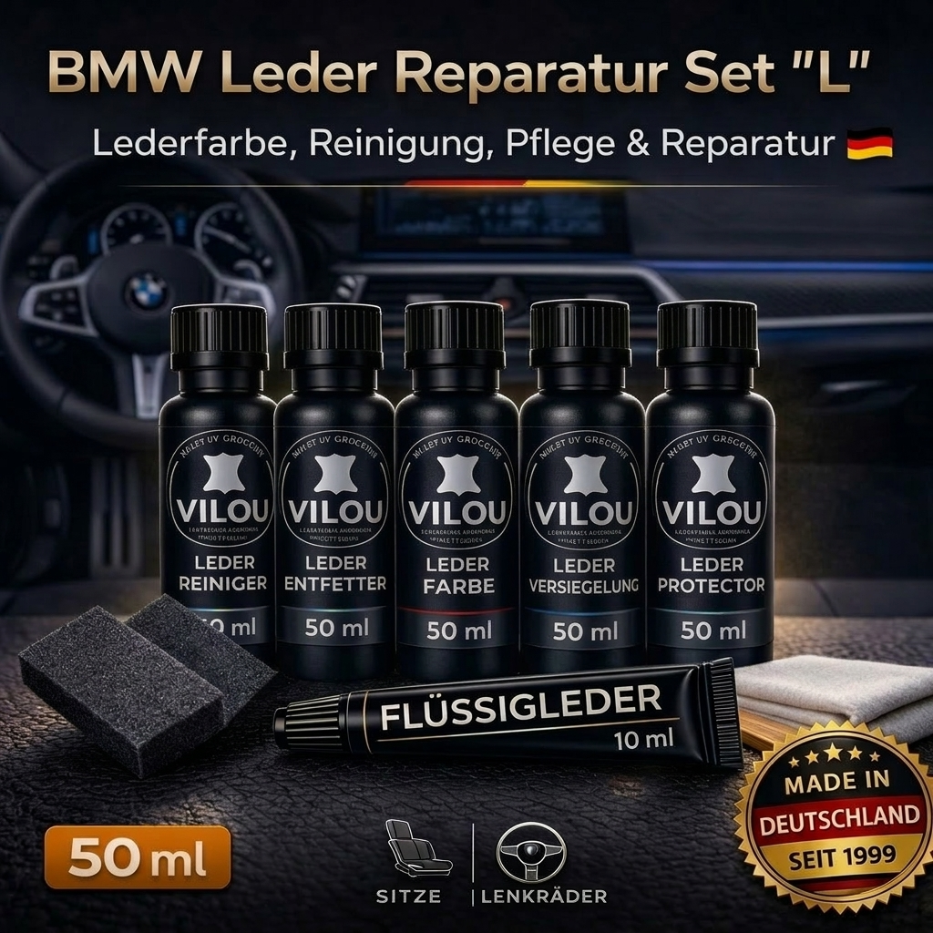 BMW Leder Reparatur Set L 50 ml Lederfarbe Reinigung Pflege Reparatur Auto Ledersitze Lenkrad Flüssigleder Set