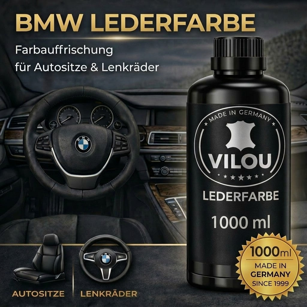 BMW Lederfarbe 1 L / 1000 ml - BMW Leder färben und reparieren. Ledersitze Lenkrad Seitenverkleidung.