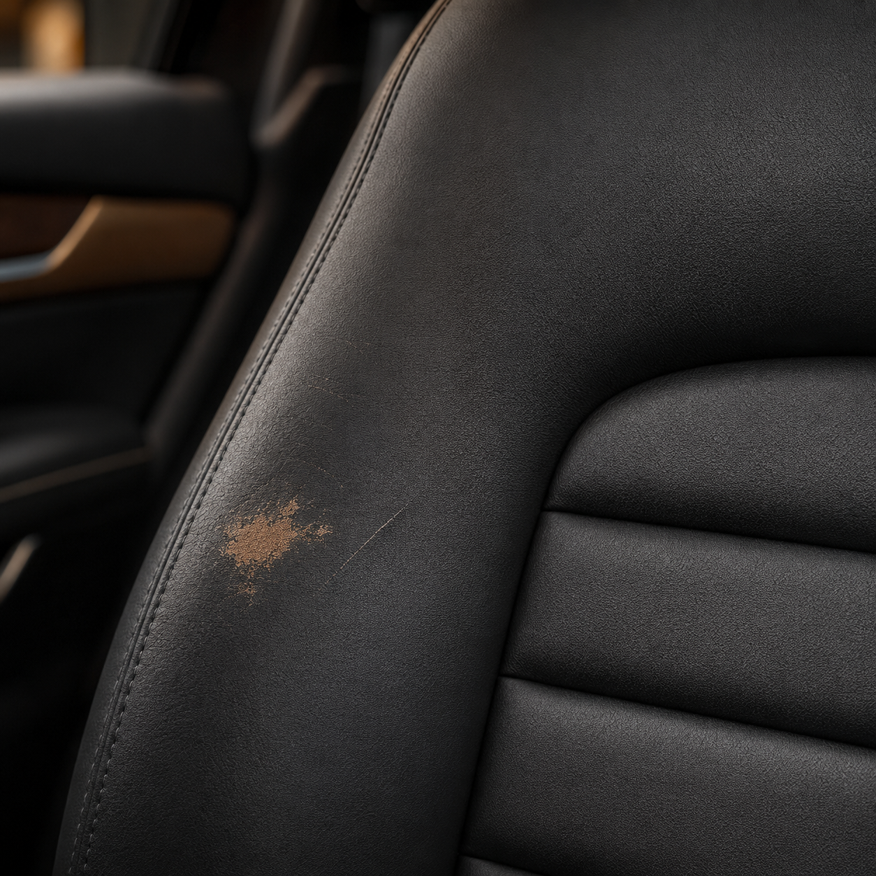 Lederschaden am schwarzen Autositz – passende Lederreparatur-Lösung finden