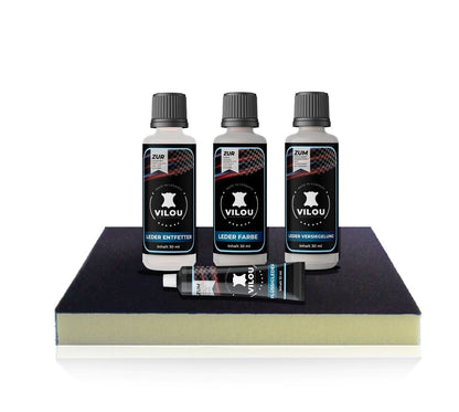 Leder-Reparatur-Set schwarz 30ml / 50ml Set zur professionellen Reparatur und Pflege von Ledermöbeln & Bekleidung - Ledertechnik-Shop